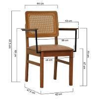 Kit 2 Cadeiras Lyon Encosto Telinha Amêndoa C- Braço Metal - Amêndoa Assento Estofado Corano Marrom Mescla - 2