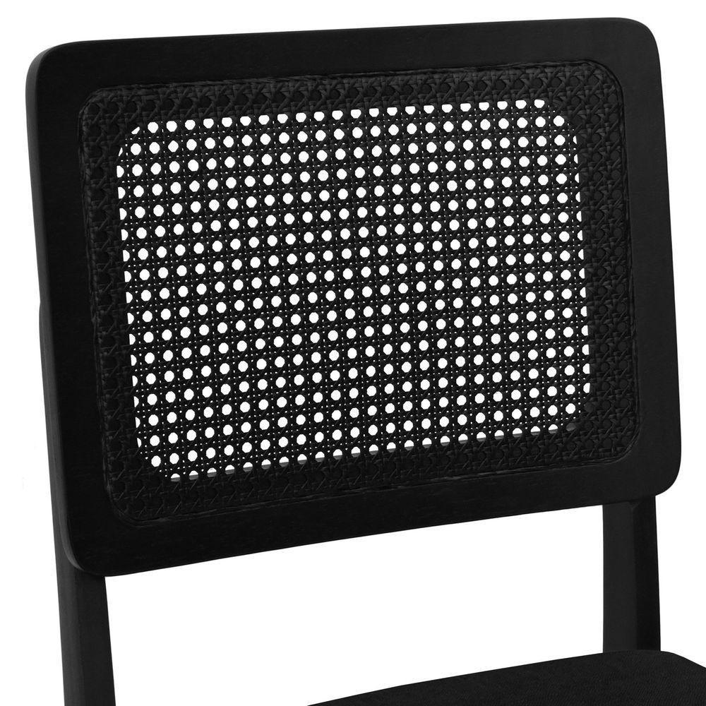 Kit 2 Cadeiras Madeira Maciça Lyon Encosto Telinha - Preto Assento Estofado Linho Preto Textura - 6