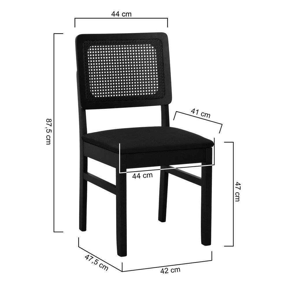 Kit 2 Cadeiras Madeira Maciça Lyon Encosto Telinha - Preto Assento Estofado Linho Preto Textura - 7
