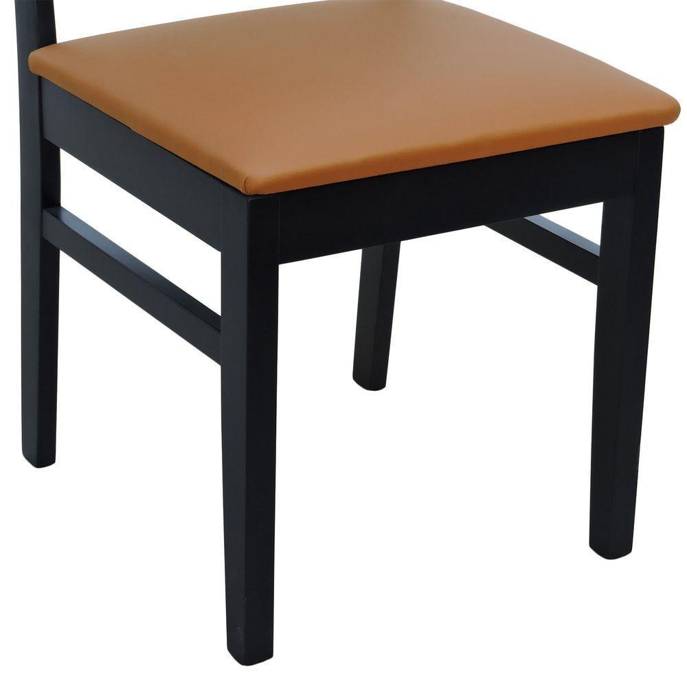 Kit 2 Cadeiras Madeira Maciça Lyon Encosto Telinha - Preto Assento Estofado Corano Caramelo - 8