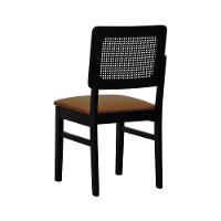 Kit 2 Cadeiras Madeira Maciça Lyon Encosto Telinha - Preto Assento Estofado Corano Caramelo - 5