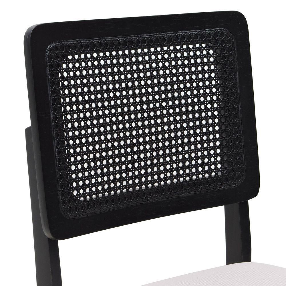 Kit 2 Cadeiras Madeira Maciça Lyon Encosto Telinha - Preto Assento Estofado Linho Bege - 2