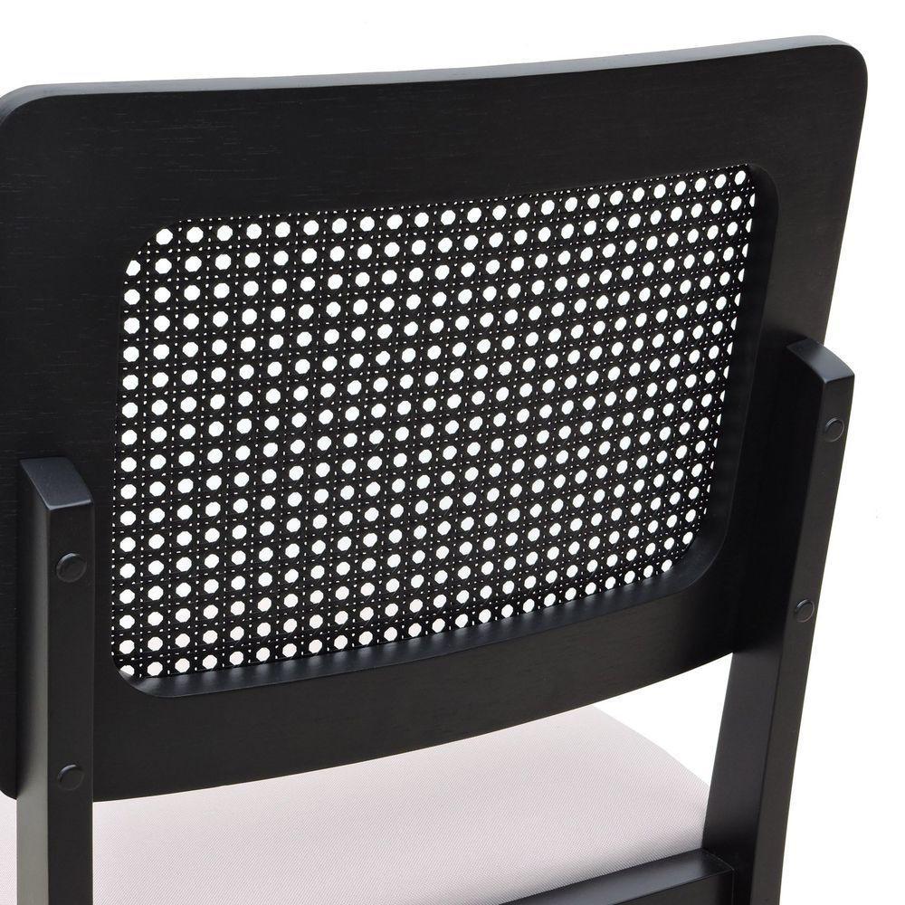 Kit 2 Cadeiras Madeira Maciça Lyon Encosto Telinha - Preto Assento Estofado Linho Bege - 3