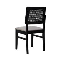 Kit 2 Cadeiras Madeira Maciça Lyon Encosto Telinha - Preto Assento Estofado Linho Bege - 6