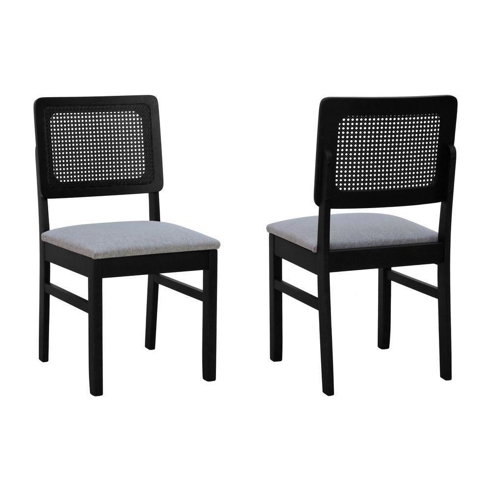Kit 2 Cadeiras Madeira Maciça Lyon Encosto Telinha - Preto Assento Estofado Linho Cinza Mescla Impermeável - 1