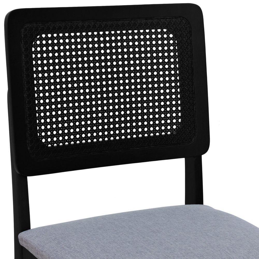 Kit 2 Cadeiras Madeira Maciça Lyon Encosto Telinha - Preto Assento Estofado Linho Cinza Mescla Impermeável - 2