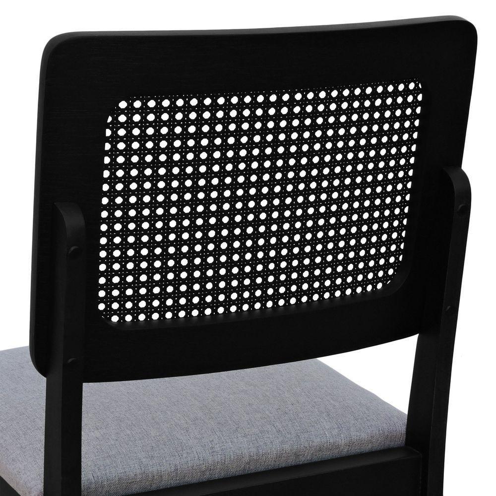 Kit 2 Cadeiras Madeira Maciça Lyon Encosto Telinha - Preto Assento Estofado Linho Cinza Mescla Impermeável - 9