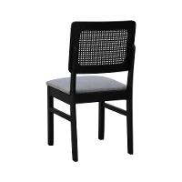 Kit 2 Cadeiras Madeira Maciça Lyon Encosto Telinha - Preto Assento Estofado Linho Cinza Mescla Impermeável