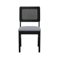 Kit 2 Cadeiras Madeira Maciça Lyon Encosto Telinha - Preto Assento Estofado Linho Cinza Mescla Impermeável - 5