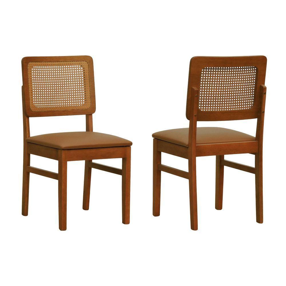 Kit 2 Cadeiras Madeira Maciça Lyon Encosto Telinha Amêndoa - Amêndoa Assento Estofado Corano Caramelo - 1