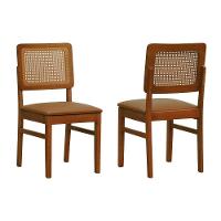 Kit 2 Cadeiras Madeira Maciça Lyon Encosto Telinha Amêndoa - Amêndoa Assento Estofado Corano Caramelo - 1