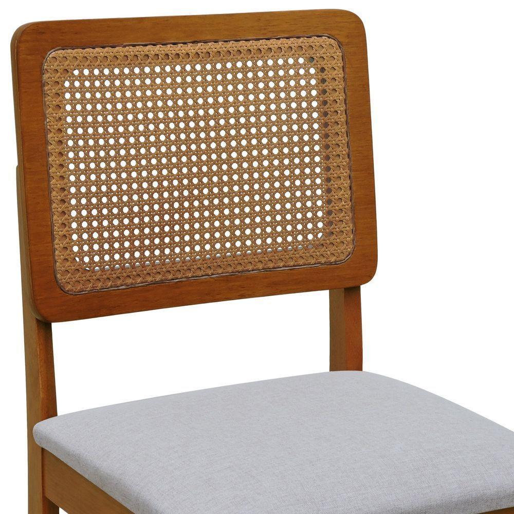 Kit 2 Cadeiras Madeira Maciça Lyon Encosto Telinha Amêndoa - Amêndoa Assento Estofado Linho Bege Mescla Impermeável - 3