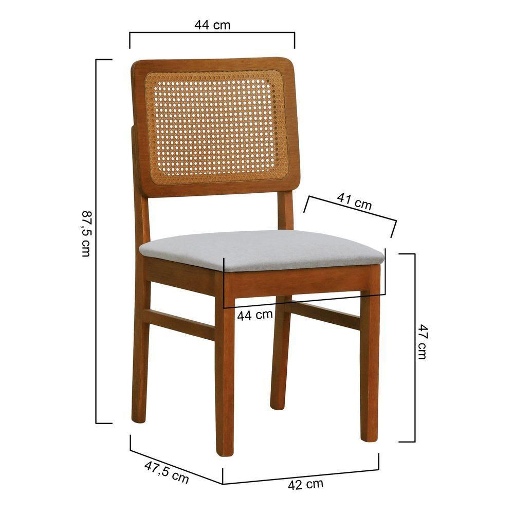 Kit 2 Cadeiras Madeira Maciça Lyon Encosto Telinha Amêndoa - Amêndoa Assento Estofado Linho Bege Mescla Impermeável - 4