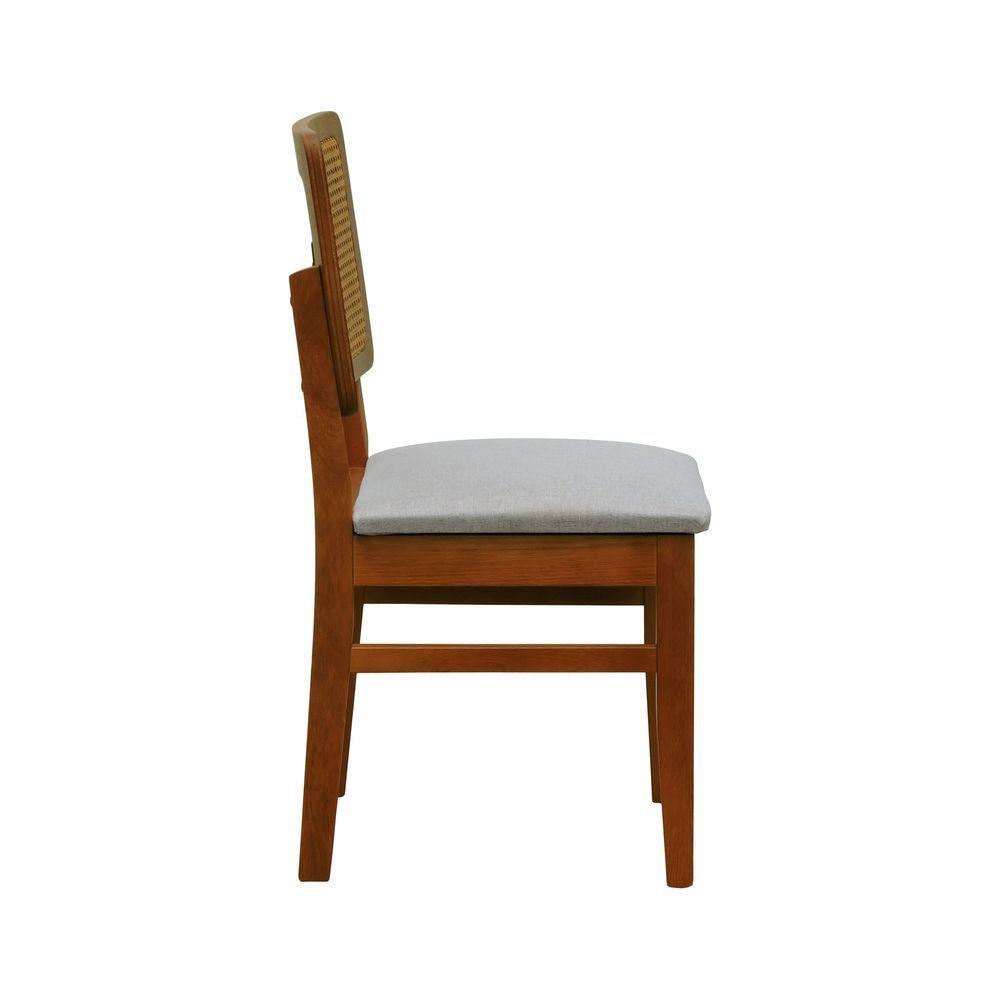 Kit 2 Cadeiras Madeira Maciça Lyon Encosto Telinha Amêndoa - Amêndoa Assento Estofado Linho Bege Mescla Impermeável - 6