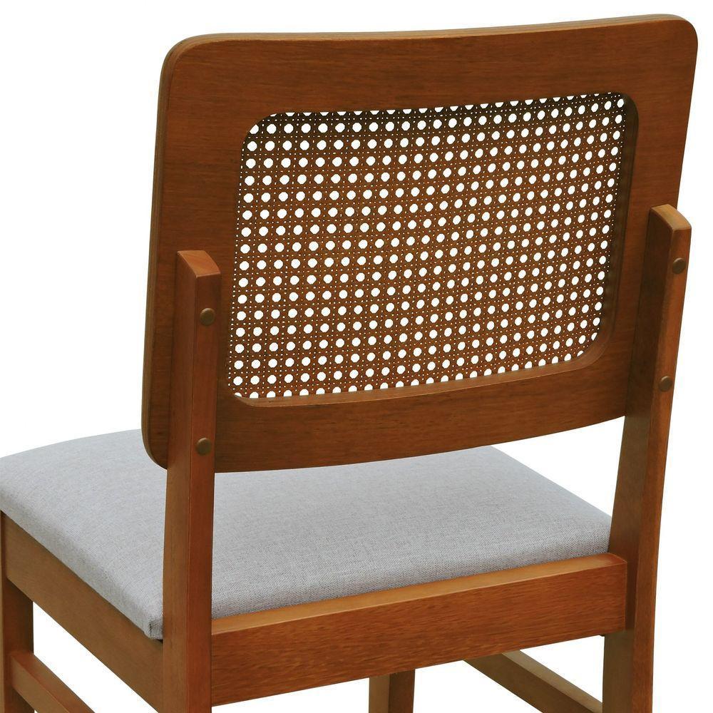 Kit 2 Cadeiras Madeira Maciça Lyon Encosto Telinha Amêndoa - Amêndoa Assento Estofado Linho Bege Mescla Impermeável - 9