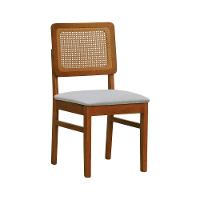 Kit 2 Cadeiras Madeira Maciça Lyon Encosto Telinha Amêndoa - Amêndoa Assento Estofado Linho Bege Mescla Impermeável - 2