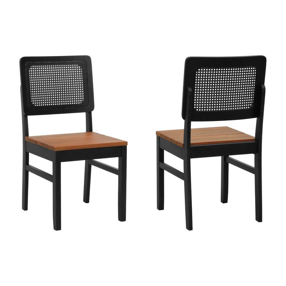 Kit 2 Cadeiras Madeira Maciça Lyon Encosto Telinha - Preto Assento Ripado Amêndoa - 1
