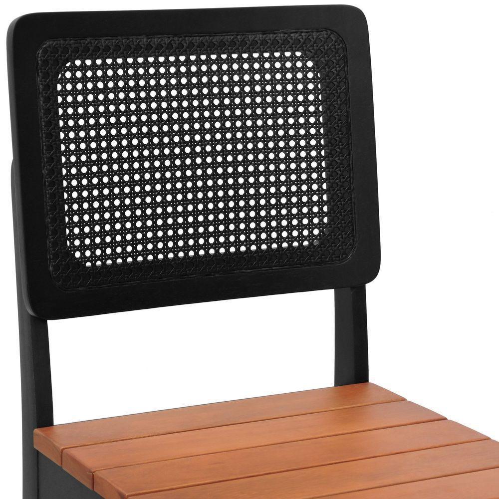 Kit 2 Cadeiras Madeira Maciça Lyon Encosto Telinha - Preto Assento Ripado Amêndoa - 4