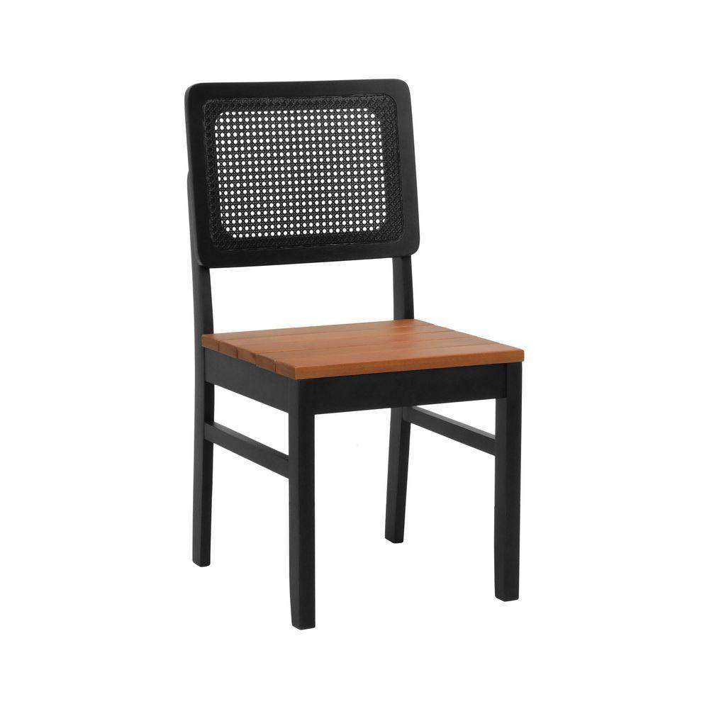 Kit 2 Cadeiras Madeira Maciça Lyon Encosto Telinha - Preto Assento Ripado Amêndoa - 5