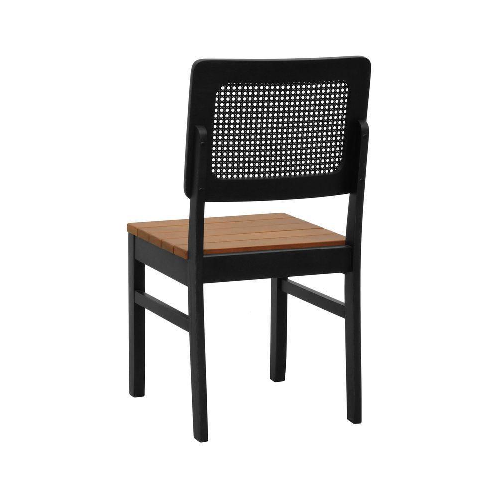 Kit 2 Cadeiras Madeira Maciça Lyon Encosto Telinha - Preto Assento Ripado Amêndoa - 7