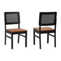 Kit 2 Cadeiras Madeira Maciça Lyon Encosto Telinha - Preto Assento Ripado Amêndoa - 1