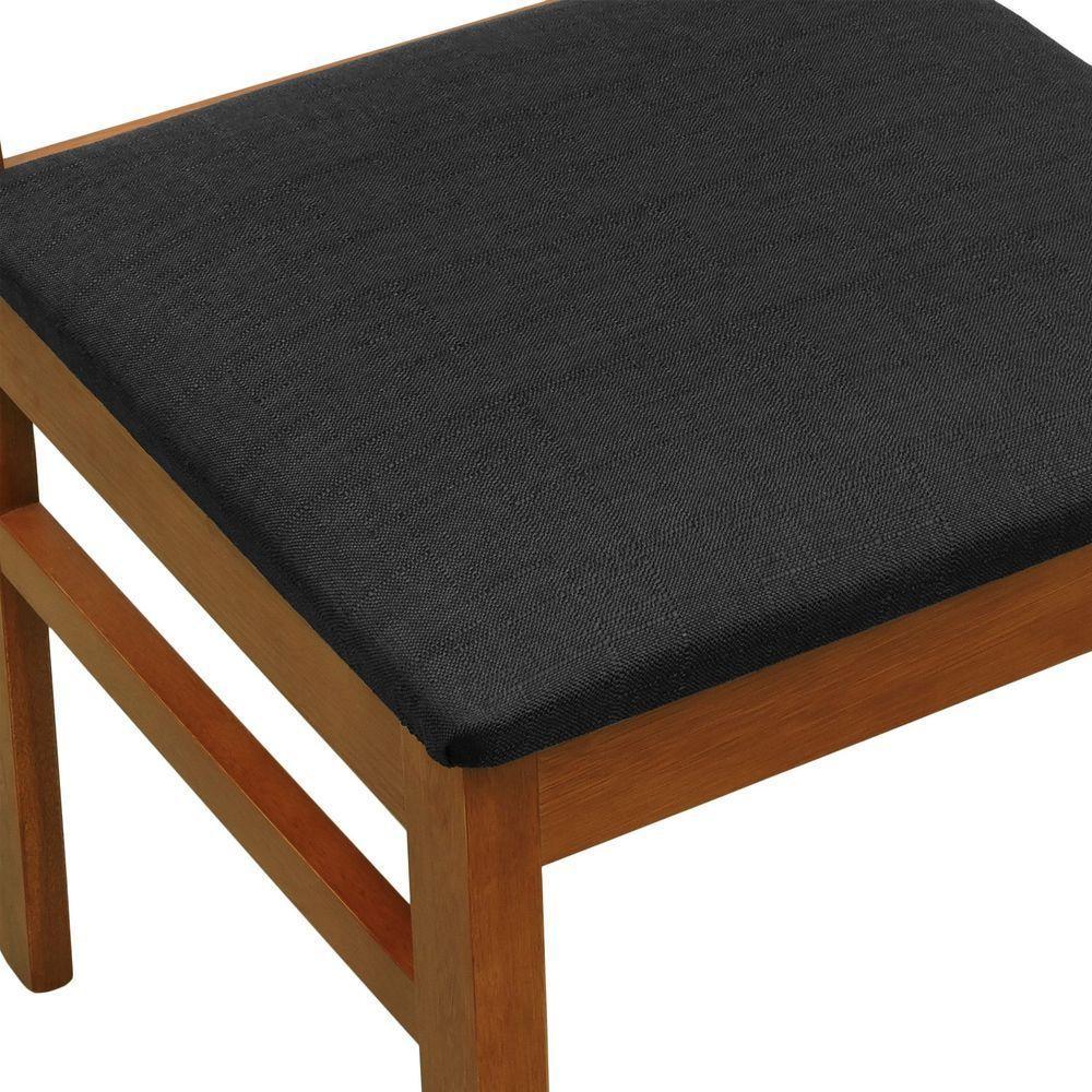 Kit 2 Cadeiras Madeira Maciça Lyon Encosto Telinha Amêndoa - Amêndoa Assento Estofado Linho Preto Textura - 2