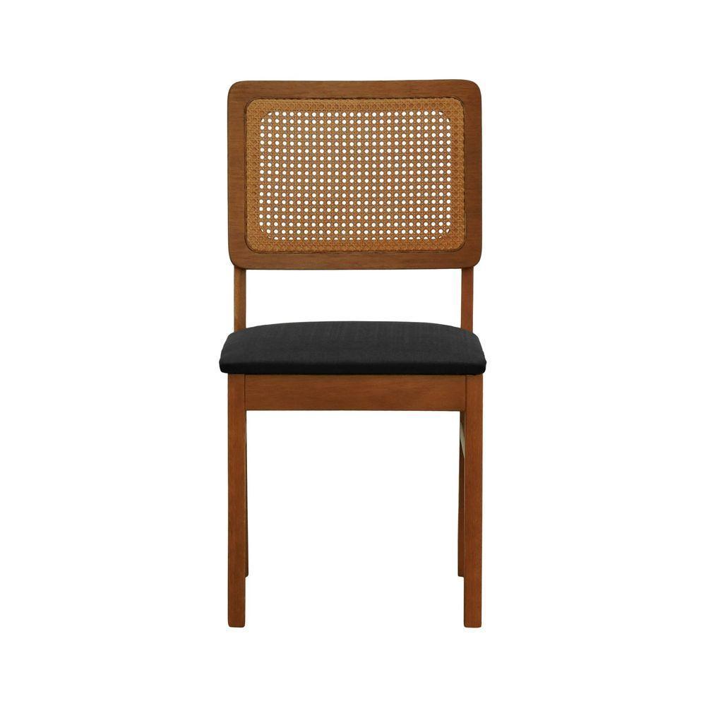 Kit 2 Cadeiras Madeira Maciça Lyon Encosto Telinha Amêndoa - Amêndoa Assento Estofado Linho Preto Textura - 4