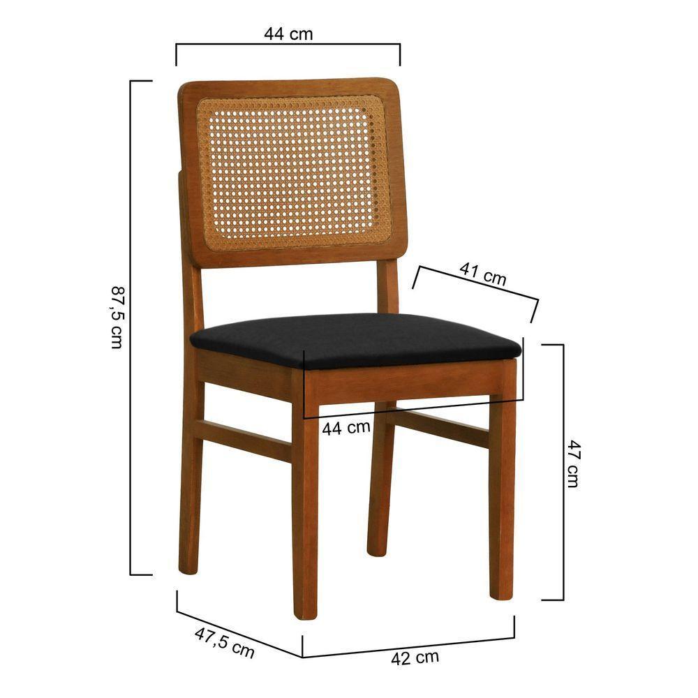 Kit 2 Cadeiras Madeira Maciça Lyon Encosto Telinha Amêndoa - Amêndoa Assento Estofado Linho Preto Textura - 5