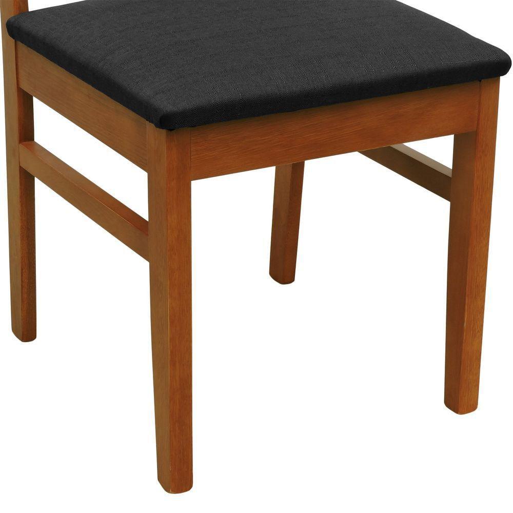 Kit 2 Cadeiras Madeira Maciça Lyon Encosto Telinha Amêndoa - Amêndoa Assento Estofado Linho Preto Textura - 6