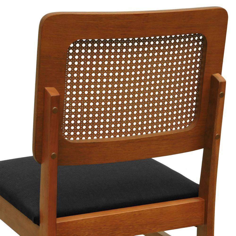 Kit 2 Cadeiras Madeira Maciça Lyon Encosto Telinha Amêndoa - Amêndoa Assento Estofado Linho Preto Textura - 7