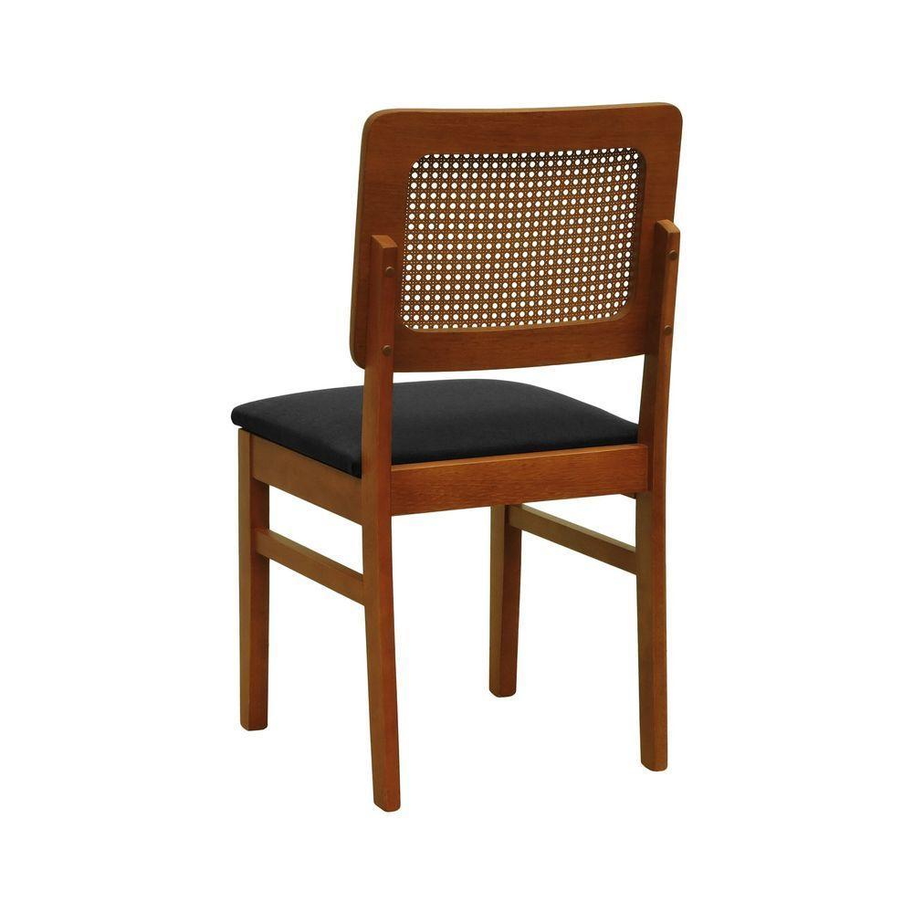 Kit 2 Cadeiras Madeira Maciça Lyon Encosto Telinha Amêndoa - Amêndoa Assento Estofado Linho Preto Textura - 8