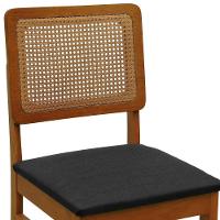 Kit 2 Cadeiras Madeira Maciça Lyon Encosto Telinha Amêndoa - Amêndoa Assento Estofado Linho Preto Textura - 3