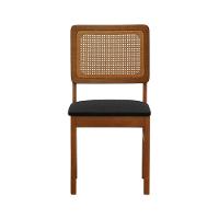 Kit 2 Cadeiras Madeira Maciça Lyon Encosto Telinha Amêndoa - Amêndoa Assento Estofado Linho Preto Textura