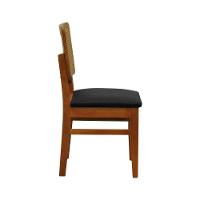 Kit 2 Cadeiras Madeira Maciça Lyon Encosto Telinha Amêndoa - Amêndoa Assento Estofado Linho Preto Textura - 10