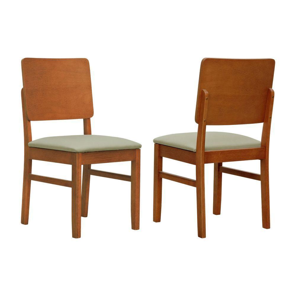 Kit 2 Cadeiras Quéops Madeira Maciça Encosto Anatômico Assento Estofado - Amêndoa Linho Bege - 1