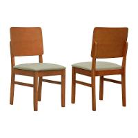 Kit 2 Cadeiras Quéops Madeira Maciça Encosto Anatômico Assento Estofado - Amêndoa Linho Bege - 1