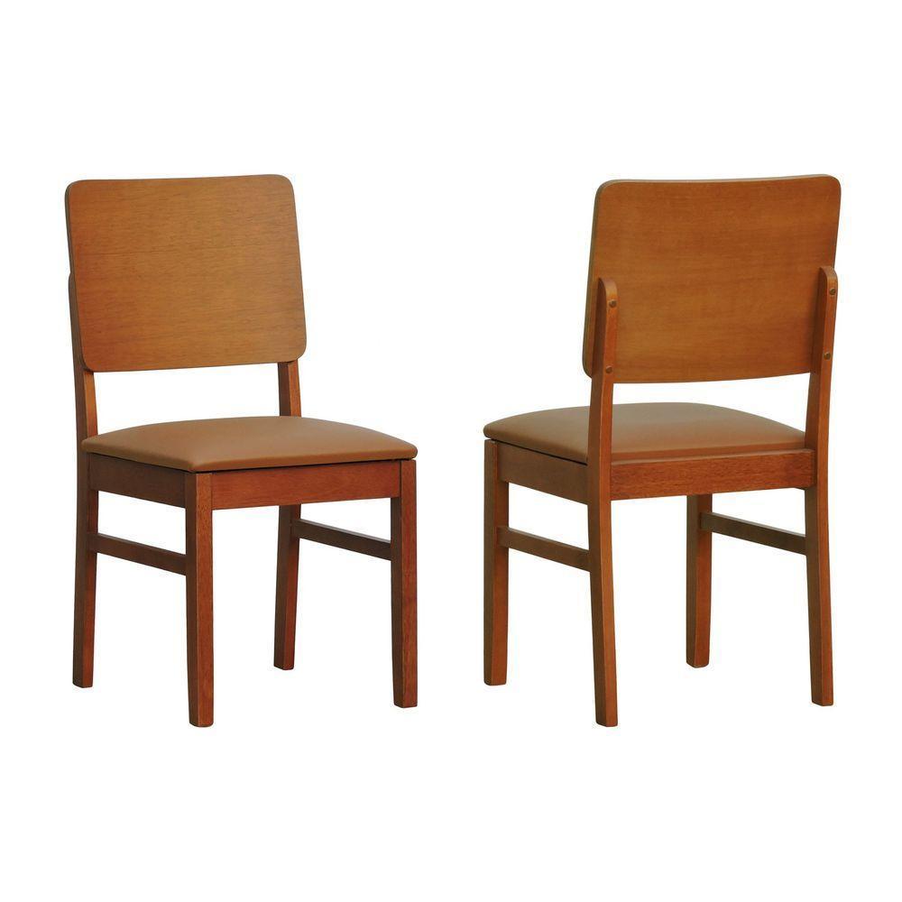 Kit 2 Cadeiras Quéops Madeira Maciça Encosto Anatômico Assento Estofado - Amêndoa Corano Caramelo - 1