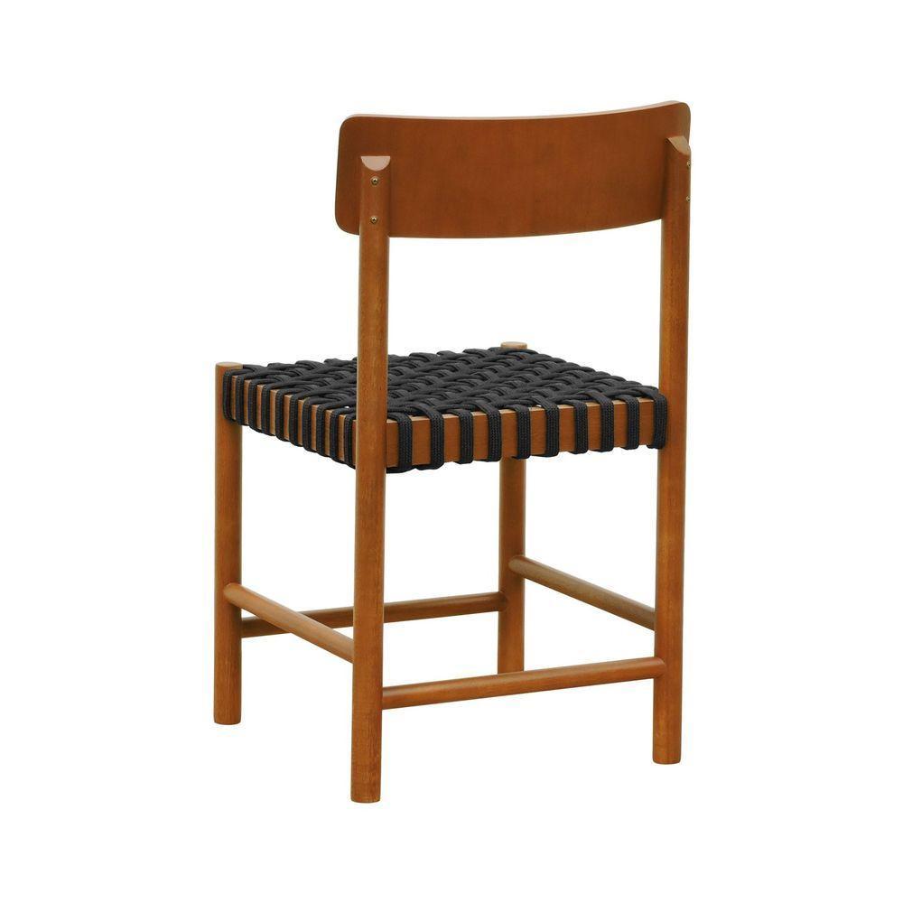 Kit 2 Cadeiras Amber Madeira Maciça - Amêndoa Trançado Corda Na Cor Preta - 6
