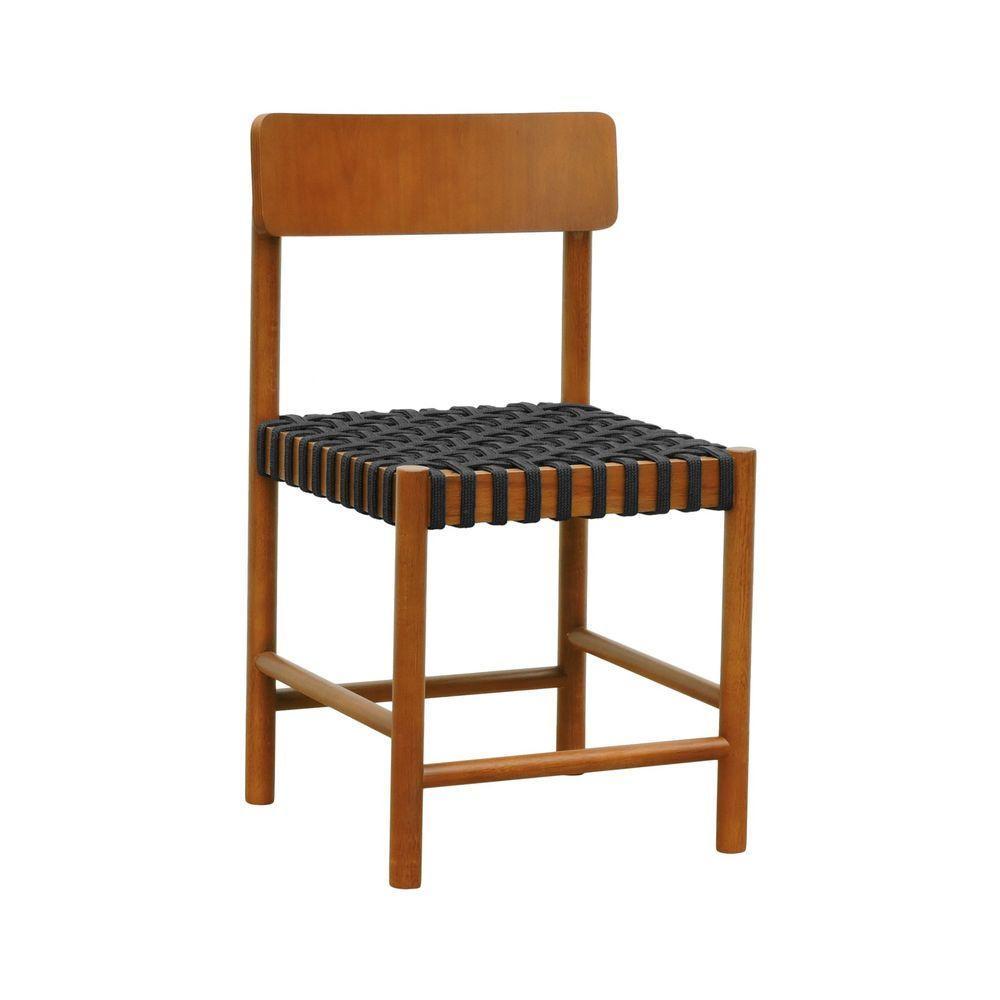 Kit 2 Cadeiras Amber Madeira Maciça - Amêndoa Trançado Corda Na Cor Preta - 8