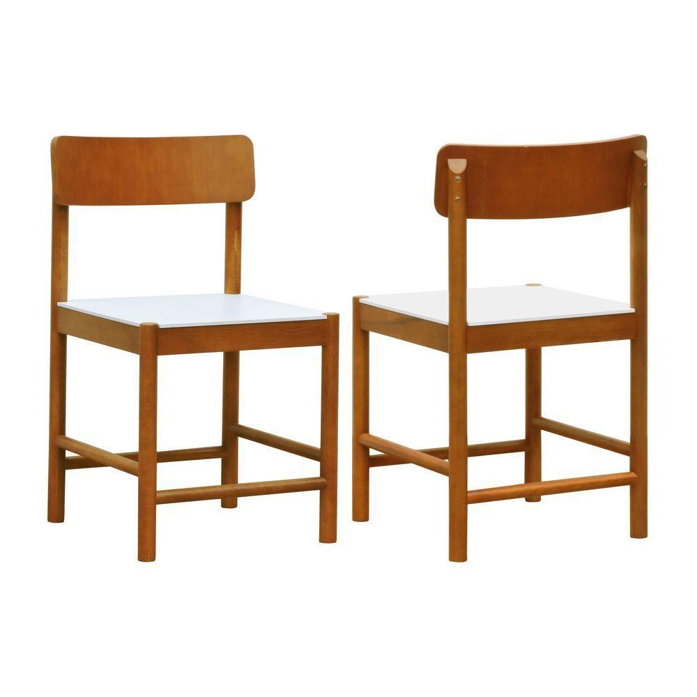 Kit 2 Cadeiras Amber Madeira Maciça - Amêndoa Assento Mdf Bp Na Cor Branca - 1