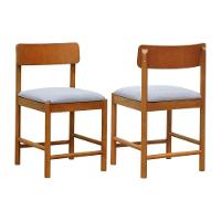 Kit 2 Cadeiras Amber Madeira Maciça - Amêndoa Assento Estofado Linho Cinza Mescla Impermeável - 1