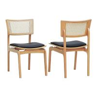 Kit 2 Cadeiras Apollo Madeira Maciça Encosto Telinha Assento Anatômico - Natural Estofado Corano Preto - 1