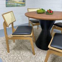 Kit 2 Cadeiras Apollo Madeira Maciça Encosto Telinha Assento Anatômico - Natural Estofado Corano Preto - 2