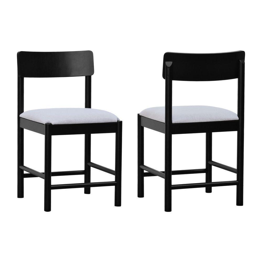 Kit 2 Cadeiras Amber Madeira Maciça - Preto Assento Estofado Linho Bege Mescla Impermeável - 1