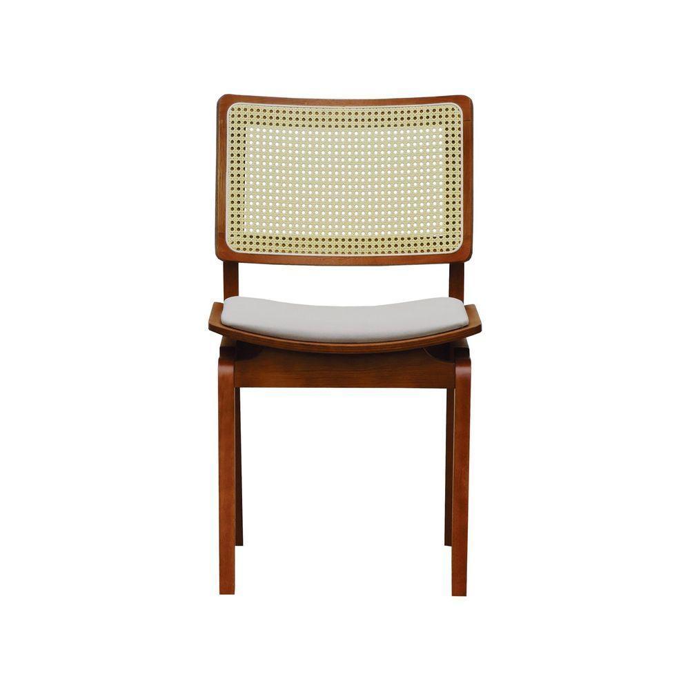 Kit 2 Cadeiras Gus Madeira Maciça Encosto Telinha Assento Anatômico - Amêndoa Estofado Linho Bege - 5