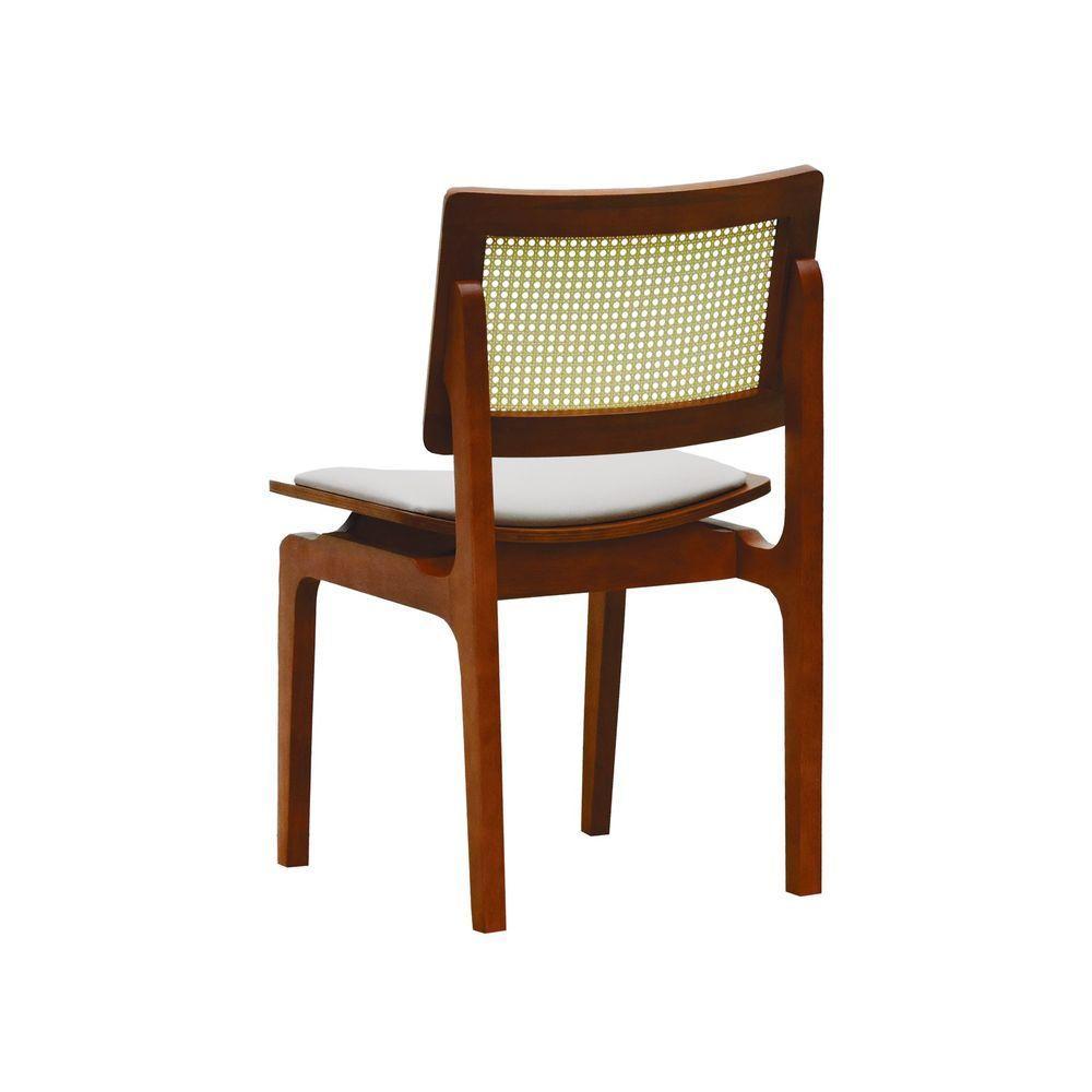 Kit 2 Cadeiras Gus Madeira Maciça Encosto Telinha Assento Anatômico - Amêndoa Estofado Linho Bege - 6