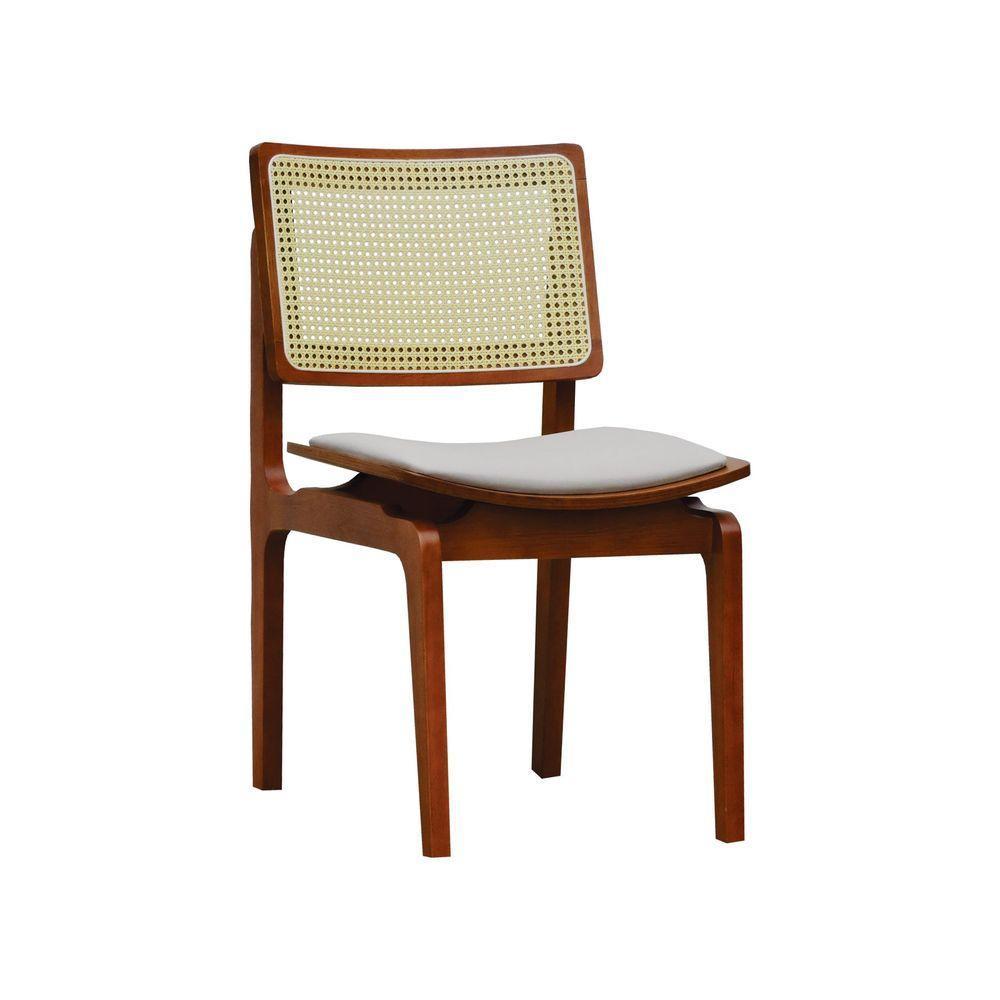 Kit 2 Cadeiras Gus Madeira Maciça Encosto Telinha Assento Anatômico - Amêndoa Estofado Linho Bege - 8