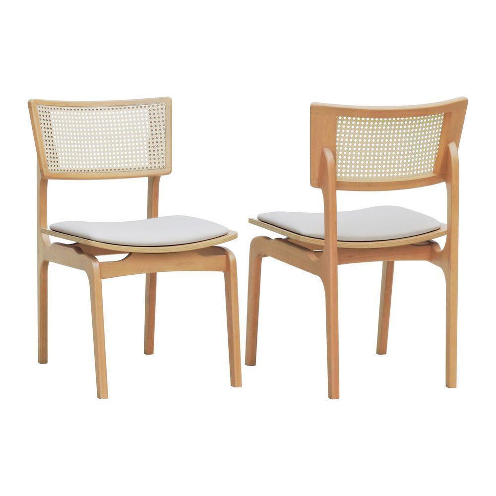 Kit 2 Cadeiras Apollo Madeira Maciça Encosto Telinha Assento Anatômico - Natural Estofado Corano Bege - 1