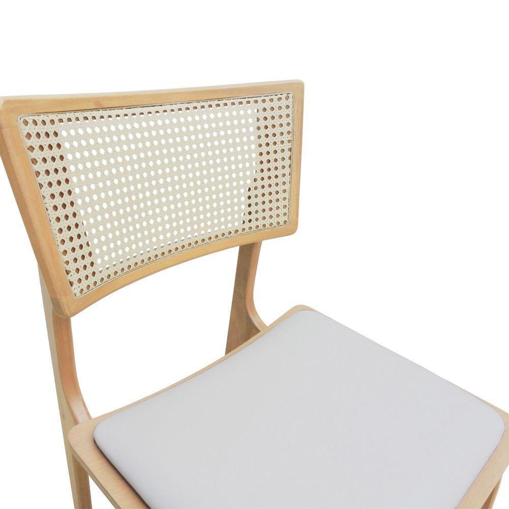 Kit 2 Cadeiras Apollo Madeira Maciça Encosto Telinha Assento Anatômico - Natural Estofado Corano Bege - 3