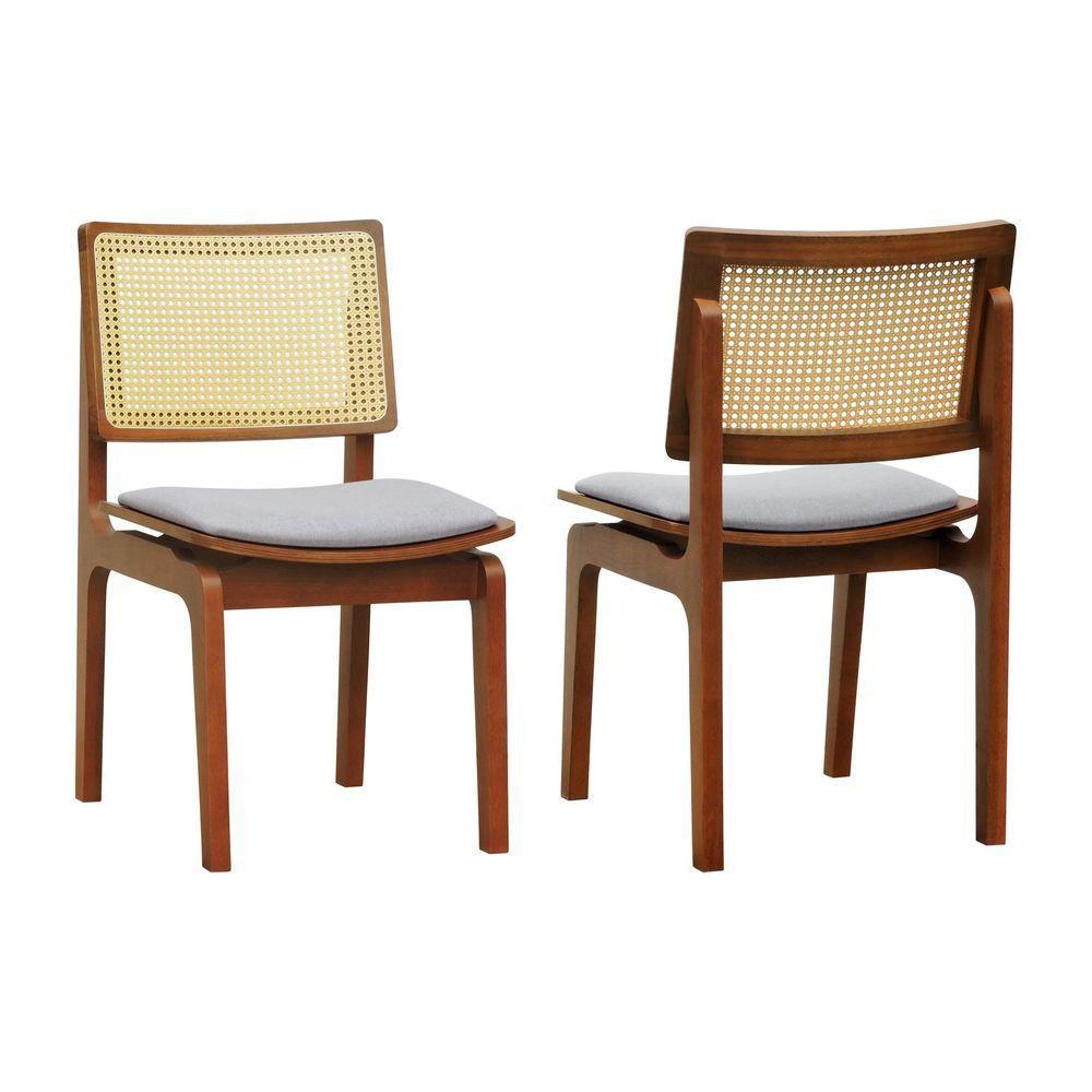 Kit 2 Cadeiras Gus Madeira Maciça Encosto Telinha Assento Anatômico - Amêndoa Estofado Linho Bege Mescla Impermeável - 1